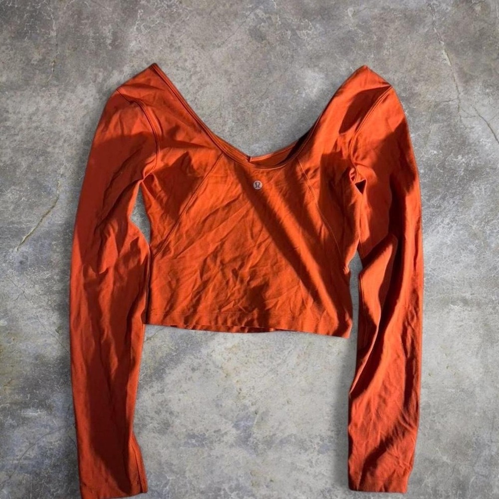 Lululemon‎ Orange Long Sleeve Cropped Athletic Top Women's Small S